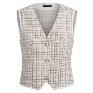 SHEIN Women’s Tweed Vest Size 8/10 Cream Gold Sleeveless Button Front Chic Top